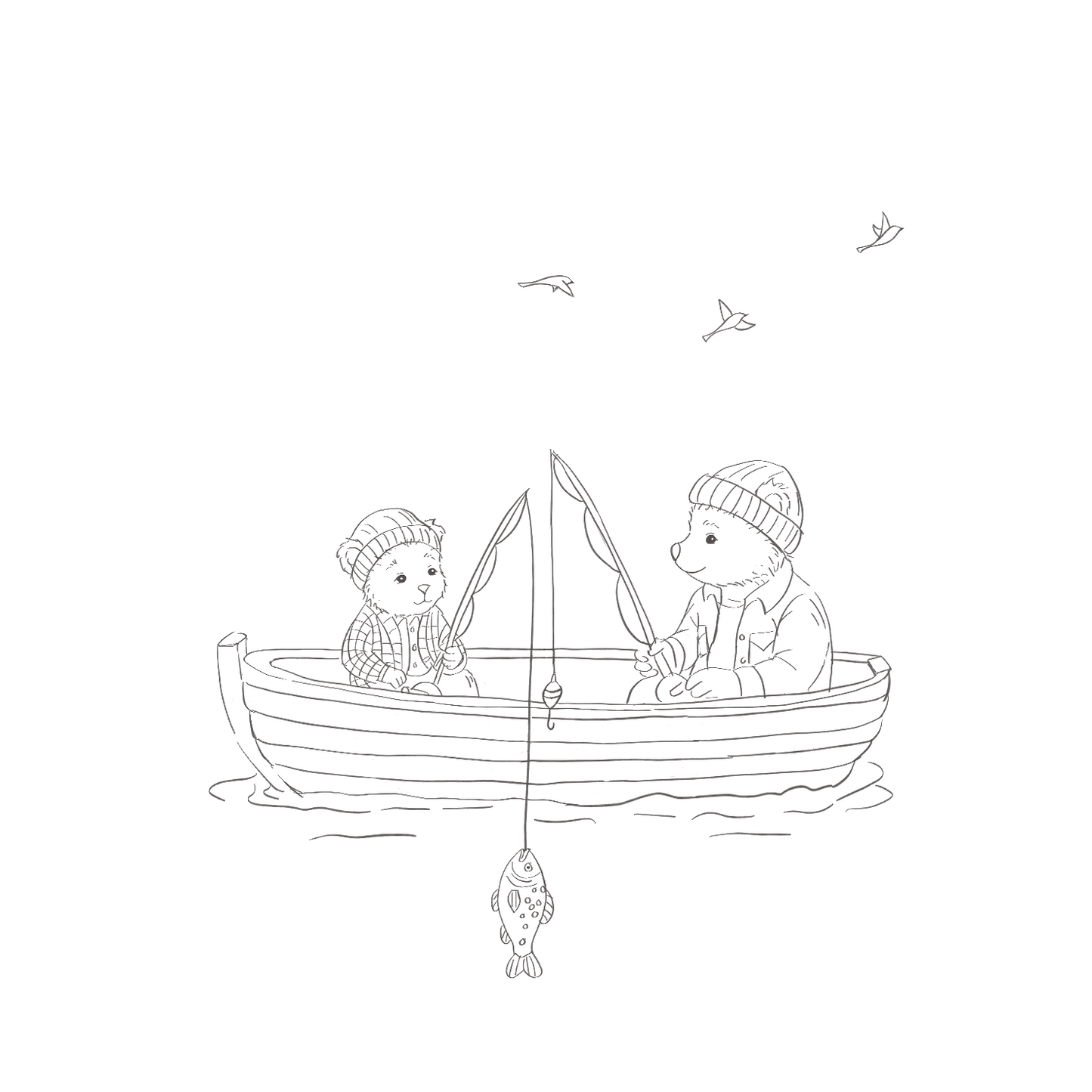 Bear and Cub Fishing Adventure- Colour Me