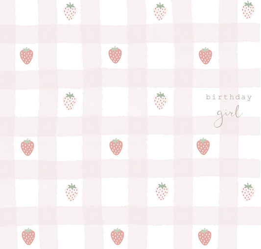 Birthday Girl Strawberry Gingham Card