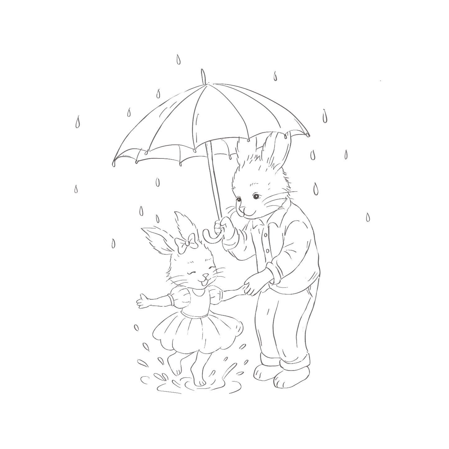 Bunny and daughter Splashing in the Rain- Colour Me
