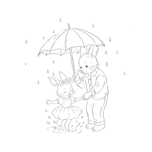 Bunny and daughter Splashing in the Rain- Colour Me