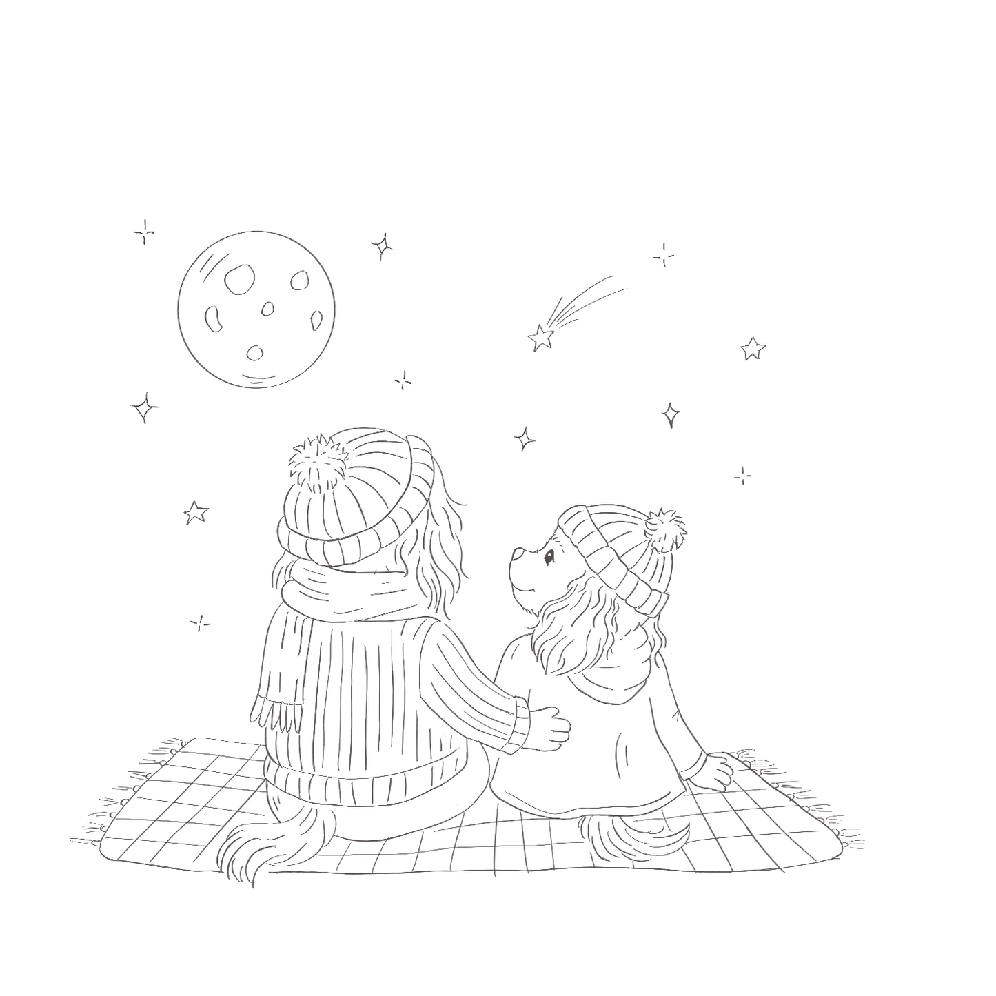 Dog and Daughter Star Gazing- Colour Me