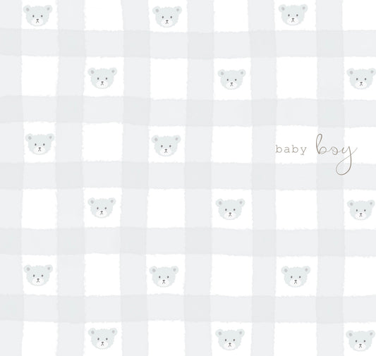 Baby Boys, Gingham bears- Scalloped card