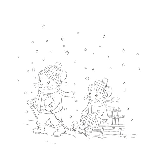 Christmas Sleigh Ride with Mice- Colour Me In