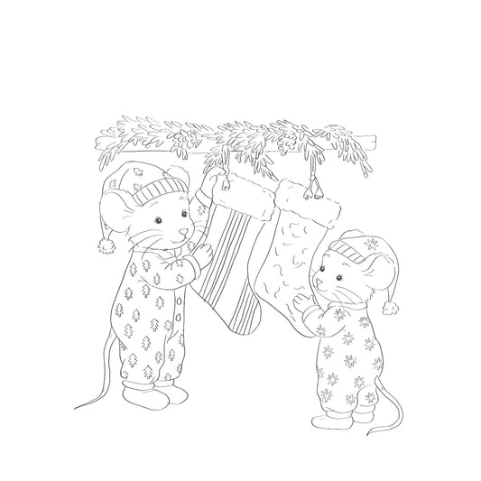 Mice hanging their stockings- Colour Me In