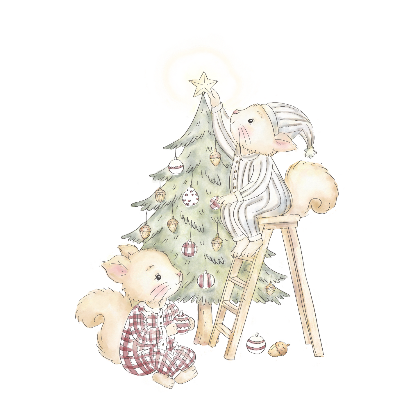 Christmas- Squirrels decorating tree