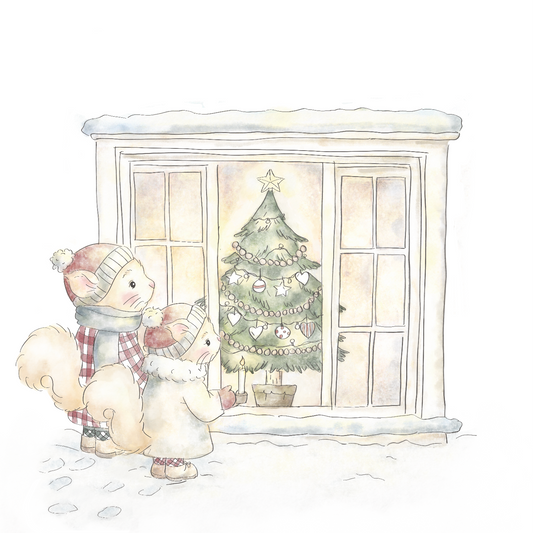 Christmas- Squirrels tree in the window