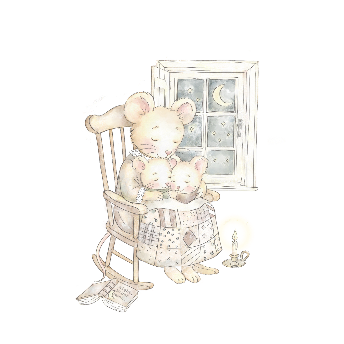 Mice Twins on Rocking Chair with mum