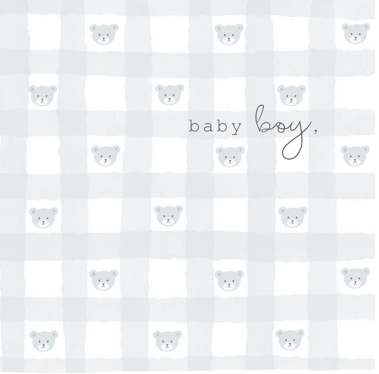 Welcome Baby Boys, Gingham bears- Scalloped card