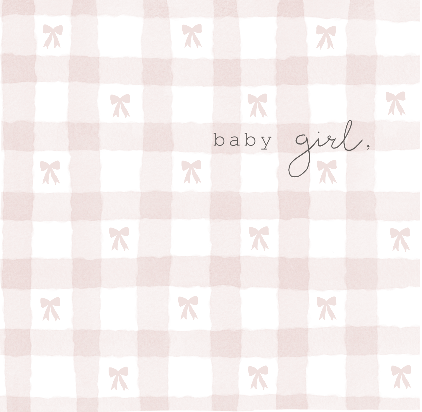 Welcome Baby Girl, Gingham bows- Scalloped card